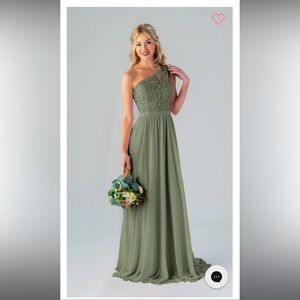 Kennedy Blue beaded Shannon Dress One Shoulder Moss Bridesmaid Dress. EUC